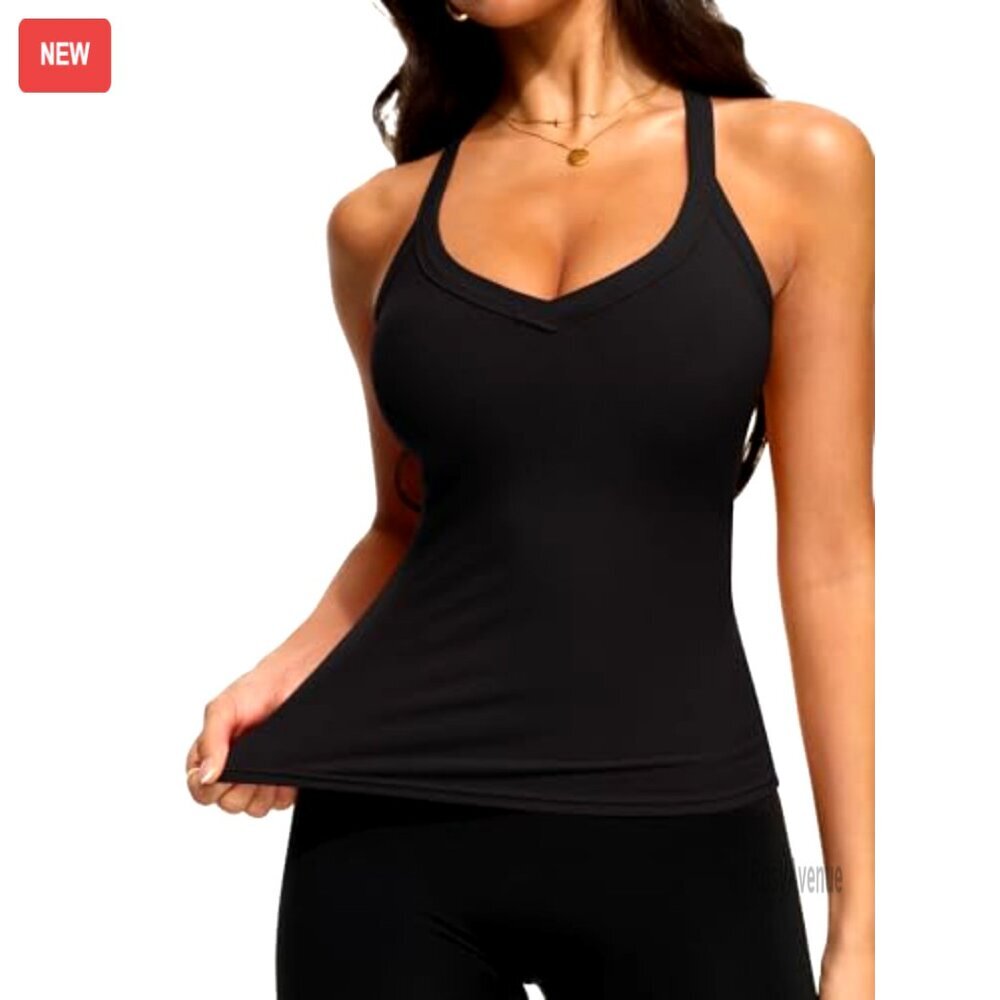 V Neck Racerback Tank Top, Ribbed Workout Top, XS-XL - Picture 5 of 6